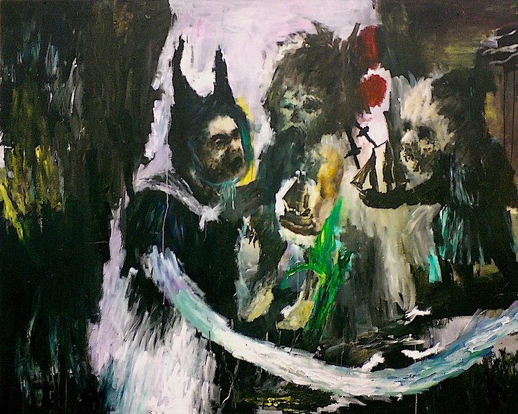 Alexander König: Elmsfeuer, 2009, 
Acryl, Öl und Collage auf Leinwand, 160 x 200 cm

